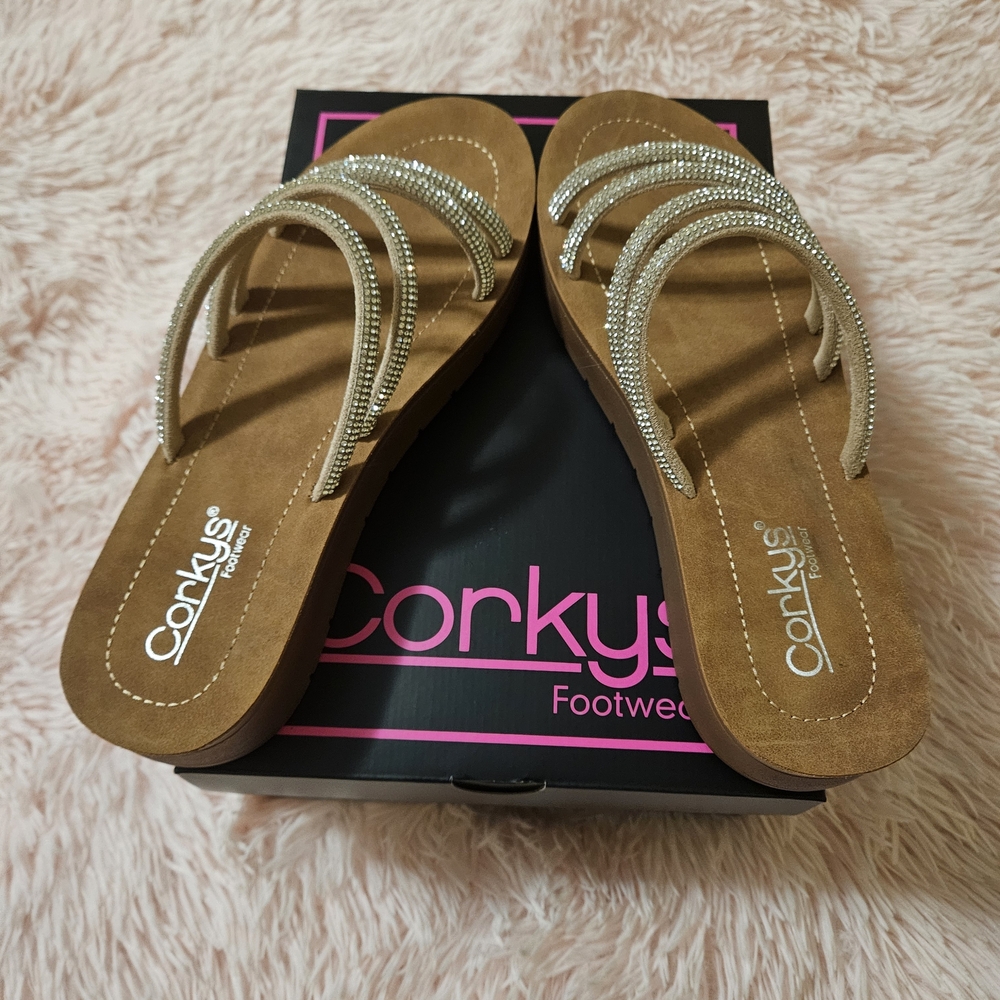 New Corkys Women's Brown and Silver Sandals - Picture 9 of 12